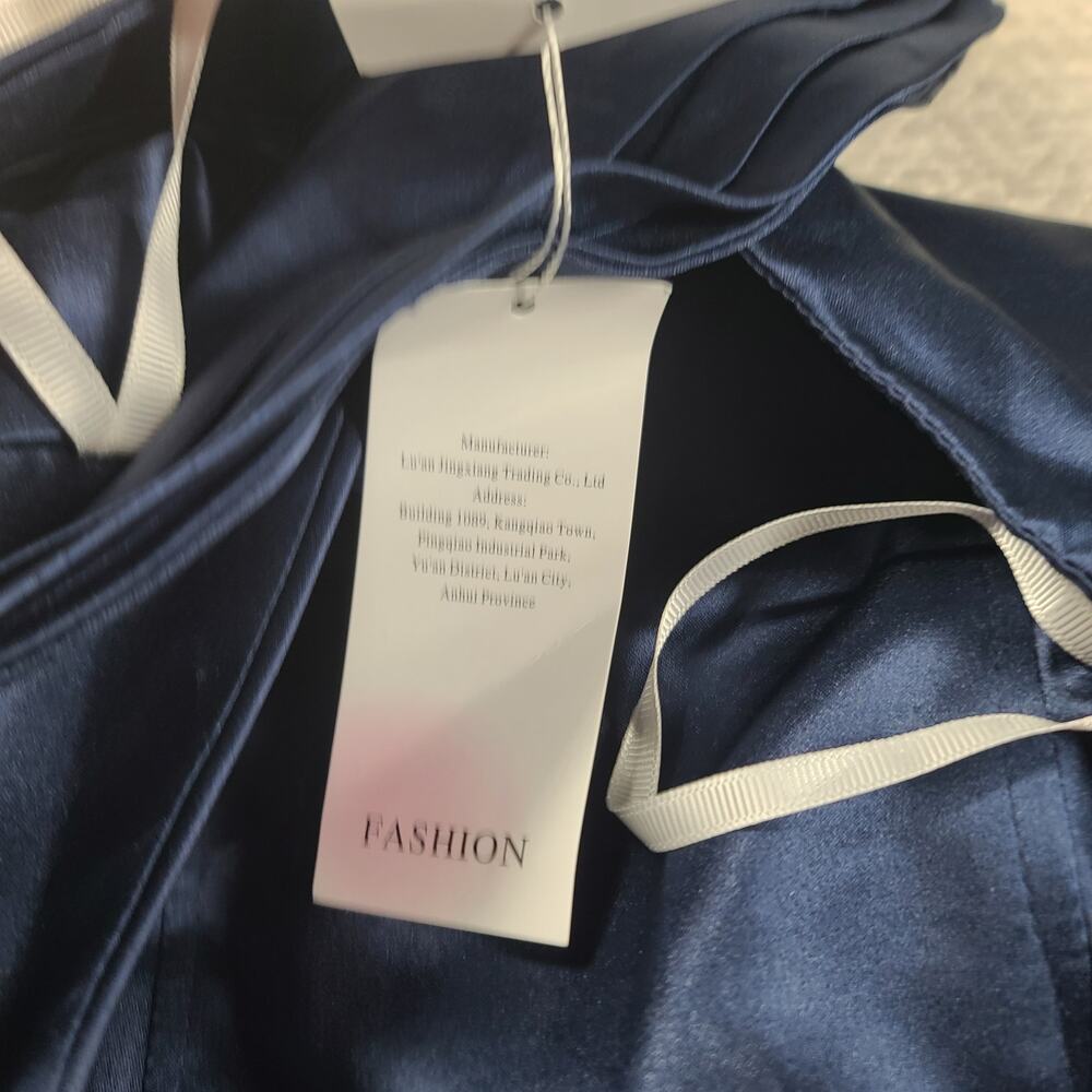 Elegant Satin One shoulder Pleated navy blue Maxi dress Size 8 Wedding Prom - Picture 9 of 13